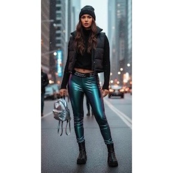 NWT Club Exx Metallic High Waist Iridescent Leggings | Après-Sk Rave Euphoria XS - Picture 11 of 13